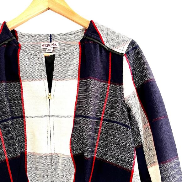 Merona Minimalist Plaid Spring Summer Zip Jacket S/P Office Career Casual Preppy - Picture 3 of 11